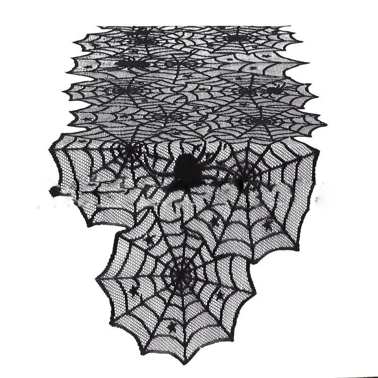 Halloween Tablecloth | Black Lace Spiderweb Table Runner & Home Decoration
