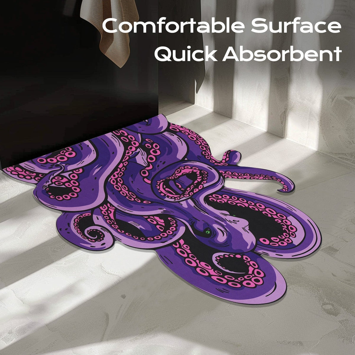 Green And Purple Cthulhu Rugs Water Absorbent Bath Mat Octopus Anime Rug Graphic Gothic Bathroom Rugs Fantasy Decorate, Non Slip Backing, Unique Gift & Decor For Gamers, 27x18 In