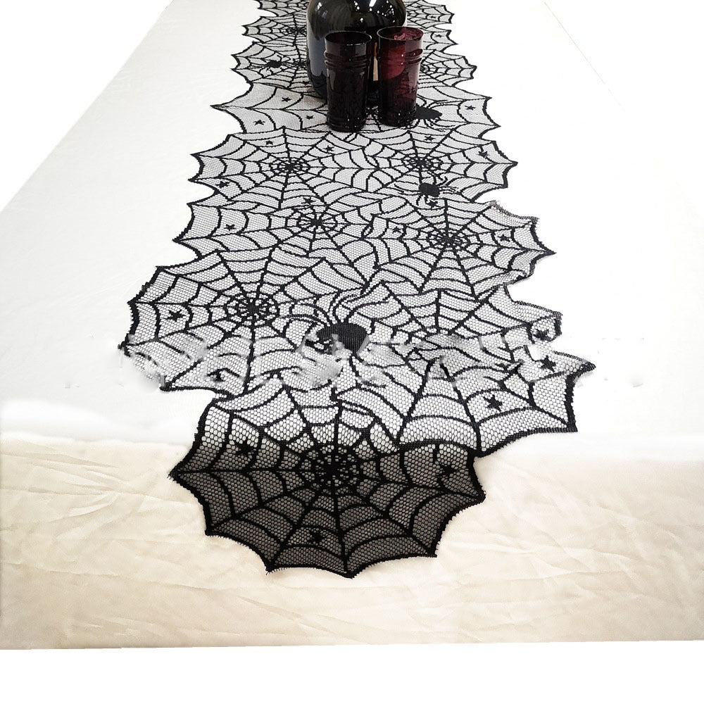 Halloween Tablecloth | Black Lace Spiderweb Table Runner & Home Decoration