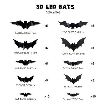 3D LED Glowing Bat Wall Decorations – Halloween Flying Bat Swarm Set