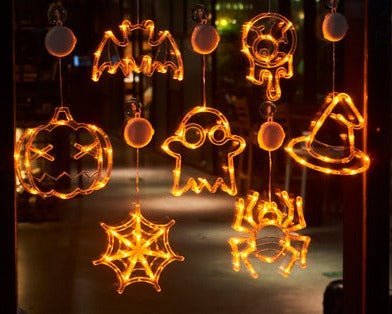 Halloween Window Hanging Lights | LED Spider, Pumpkin & Ghost Decorations