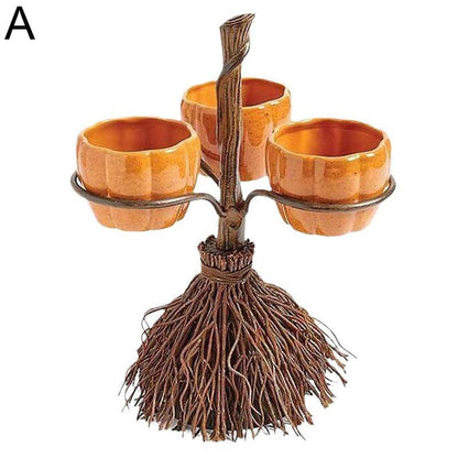Halloween Pumpkin Snack Bowl | Broom Rack Party Decoration & Home Decor