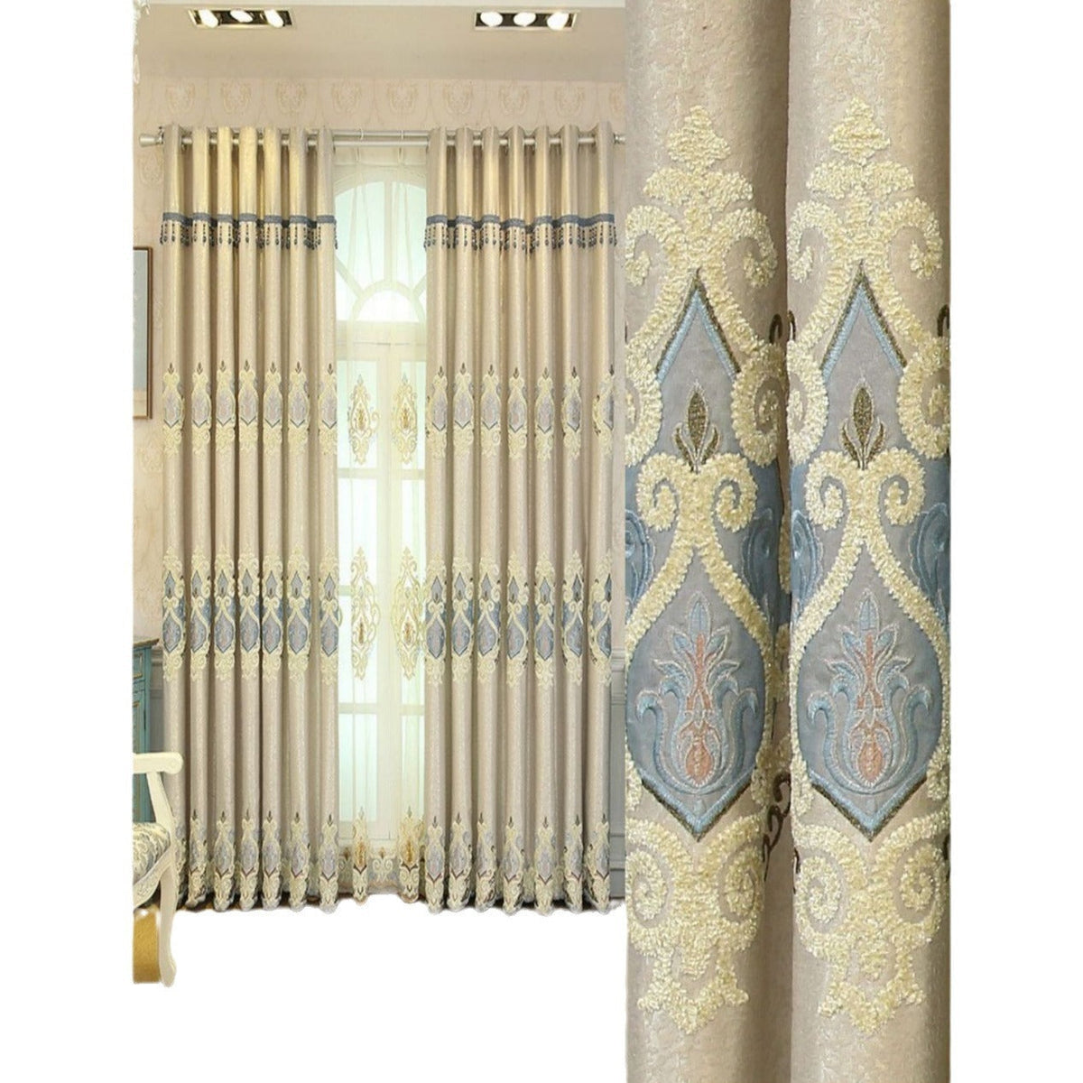 Elegant Thread Embroidery Semi-Transparent Drapes