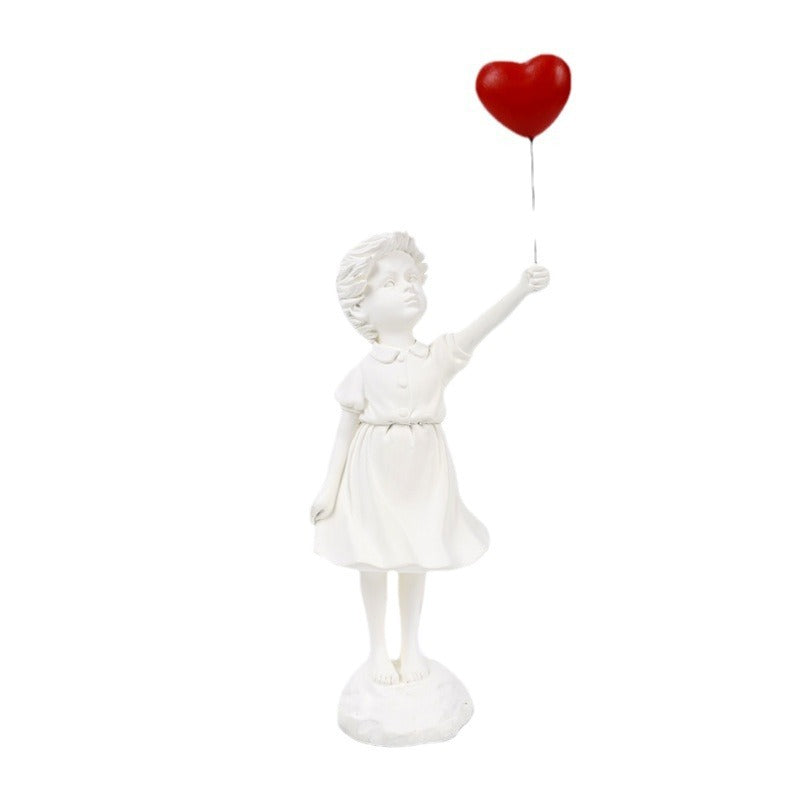 Little Girl with Balloon Resin Art Sculpture