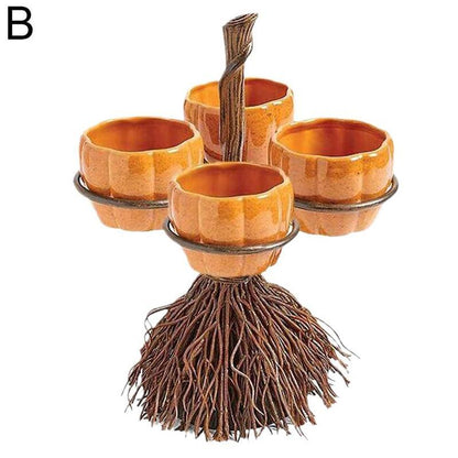 Halloween Pumpkin Snack Bowl | Broom Rack Party Decoration & Home Decor