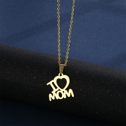 Mother’s Day Jewelry Set | Stainless Steel I Love Mom Heart Necklace & Earrings