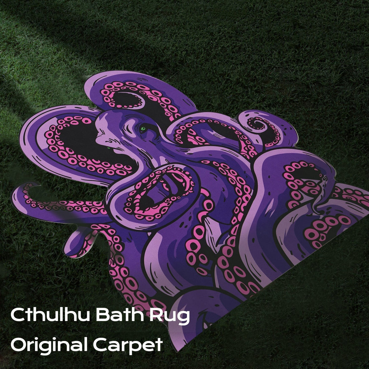 Green And Purple Cthulhu Rugs Water Absorbent Bath Mat Octopus Anime Rug Graphic Gothic Bathroom Rugs Fantasy Decorate, Non Slip Backing, Unique Gift & Decor For Gamers, 27x18 In
