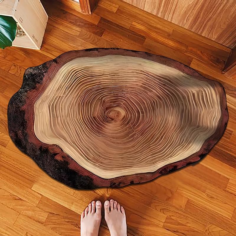 Brown Wood Grain Bath Mat Cute Annual Ring Bathroom Rugs Funny Non Slip Bathtub Decor Mats Super Absorbent Floor Carpet Machine Washable Quick Dry Bathmat For Tub, Shower Bedroom Kitchen 23.6x35.4IN