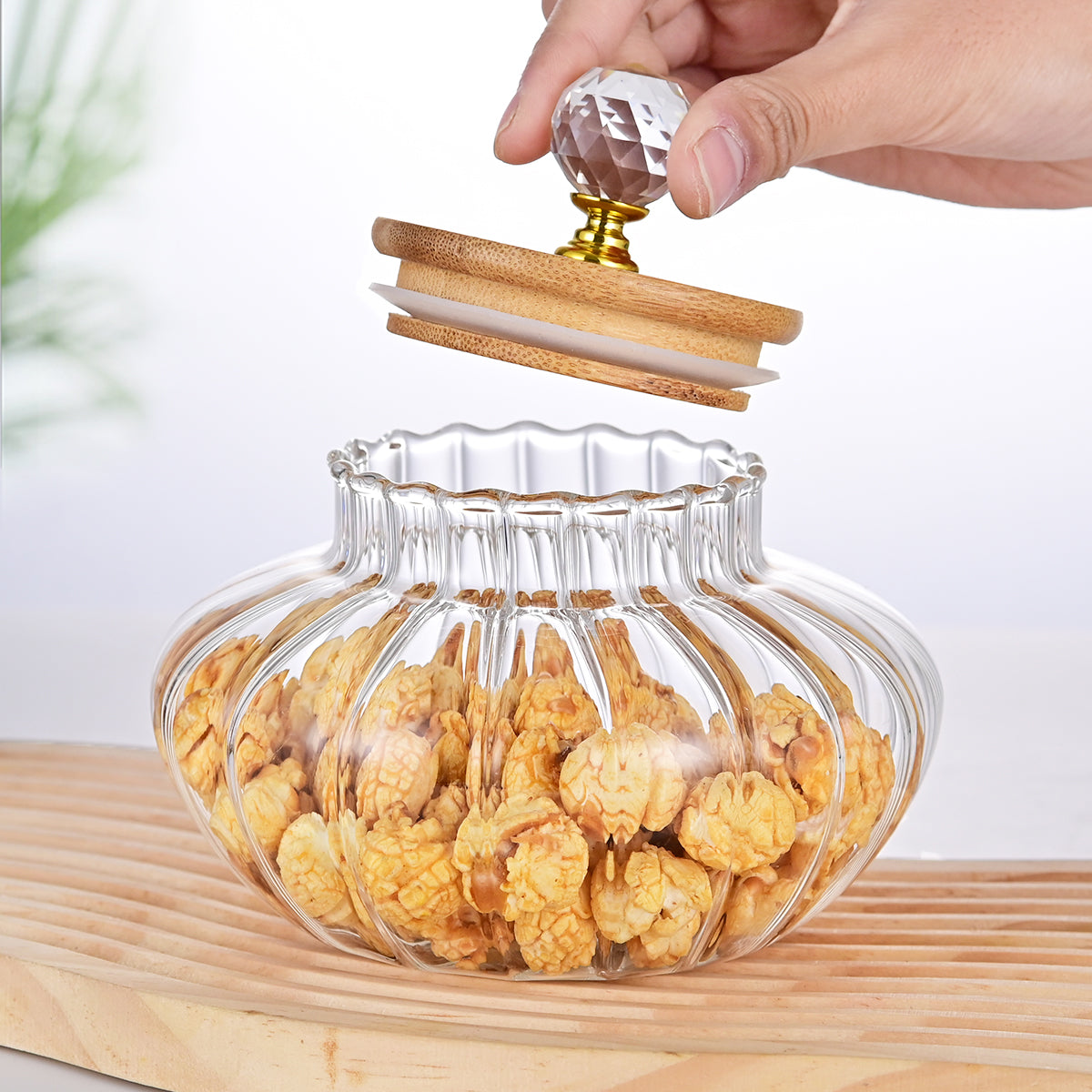 1 PCS High Borosilicate Stripe Sealed Jar, Kitchen Storage Jar, Coffee Can, Coffee Storage Container
