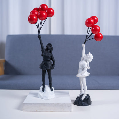 Little Girl with Balloon Resin Art Sculpture