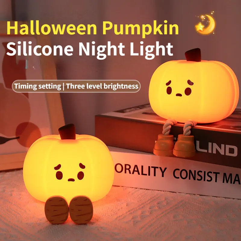 Halloween Pumpkin Night Light | Cute Silicone Dimmable Bedside Lamp & Home Decor